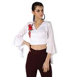 PepTrends Women's Net Crop Top/Saree Blouse (White, Large)