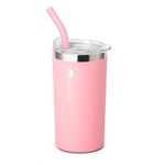 Bluwing Kids Small Water Tumbler with Straw-12 oz Insulated Skinny Tumbler Metal Smoothie Cup for Girls, Sweat-Free (Pink)