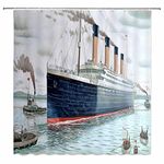 Jingjiji Nautical Decor Shower Curtain Retro Classic Titanic Ship Ocean Scenery Watercolor Art Bathroom Decoration Curtains Polyester Fabric Waterproof with Hook 70 X 70 Inch Dark Blue