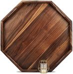 MAGIGO 24 Inches Extra Large Octagonal Black Walnut Wood Ottoman Tray with Handles, Serve Tea, Coffee Classic Wooden Decorative Serving Tray