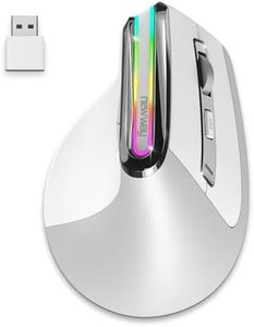 NEWWAY 2024 - Ratón vertical inalámbrico A9 (WiFi 2.4 GHz, Bluetooth 3.0/5.0 USB C, recargable, RGB, 2400 DPI, ergonómico, silencioso, nano receptor integrado de 10 m, color blanco