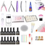 Kalatika nail art kit for women, all Nail Art Tools With 8 ML Gel Polish - Basic Nail Art Products For Beginners - Nail Extension Kit With Gel Polish - 10 Color & Top Coat - Base Coat, nail extension kit for Women and Girls