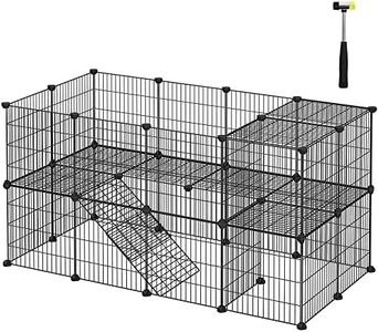 SONGMICS Pet Playpen, Small Animal Playpen, Rabbit Guinea Pig Cage, Zip Ties Included, Metal Wire Apartment-Style Two-Story Pet Premium Villa for Bunnies Puppies, Indoor Use, Black ULPI02H