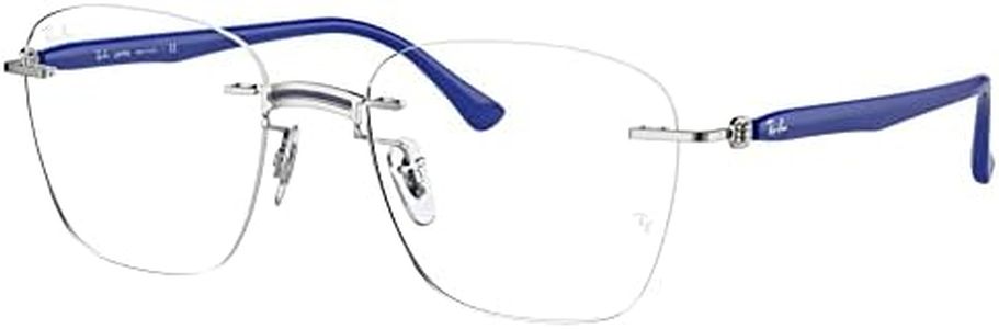 Ray-Ban RX8769 Titanium Square Prescription Eyeglass Frames, Blue On Silver/Demo Lens, 51 mm