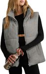 EVALESS Fall Outfits Womens Fashion Cropped Puffer Vest Trendy 2024 Lightweight Stand Collar Sleeveless Corduroy Gray Jackets Winter Clothes for Women Dressy Casual Coat with Pockets, Large