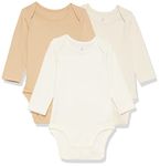 Amazon Essentials Unisex Babies' Cotton Stretch Jersey Long-Sleeved Bodysuit (Previously Amazon Aware), Pack of 3, Light Beige/Light Tan/White, Premature