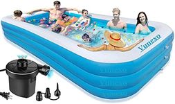 Vunexo Swimming Pool 10-Feet 3 Stripped Inflatable Pool, Large Pool with Electric Air Pump, 120"x72"x24" Blow Up Swimming Pool for Adult and Kids,Summer Backyard Garden Lounge Pool