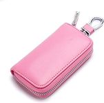 Genuine Leather Key Holder Bag with 2 Card Slot & 6 Hooks & 1 Access Card,Key Case Car Key Holder Wallet for Men Women, Pink, 1 pcs