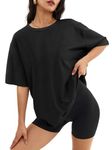 ATHMILE Womens Oversized T Shirts Loose Fit Crewneck Short Sleeve Tops Summer Casual Blouse Y2K 2024 Basic Tee, Black, Medium