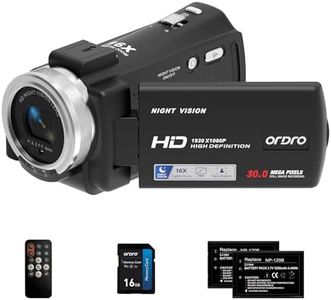 ORDRO V12 Video Camera Camcorder Full HD 1080P 30FPS Infrared Night Vision Camera 3.0 Inch LCD Screen 16X Zoom Camcorders with 16GB Memory Card Remote Control and 2 Batteries