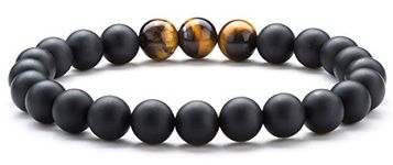 Hamoery Men Women 8mm Tiger Eye Natural Stone Beads Bracelet Elastic Yoga Agate Bracelet Bangle(Matte Tiger eye)