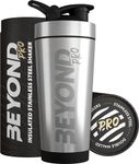 Beyond Shakers Pro Insulated Metal Protein Shaker, Stainless Steel Supplement Bottle - BPA Free for Gym 735ml in Brushed Steel