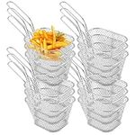 12 Pack Mini Square Fry Baskets, Small Chip Serving Basket, French Fries Holder Deep Fryer Baskets with Handle for Kitchen Restaurant Cafe Barbecue,Silver (4.1 * 3.3 * 2.5 Inch)