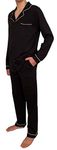 GIVEITPRO -100% Cotton Jersey Knit, Men's Long Button-Down Sleepwear Pajama Set (X-Large, Black)