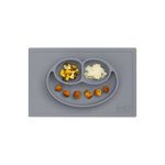 ezpz Happy Mat (Gray) - 100% Silicone Suction Plate with Built-in Placemat for Toddlers + Preschoolers - Divided Plate - Dishwasher Safe - 24 months+