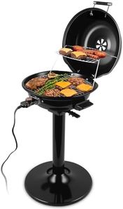 Electric Grill, CUSIMAX Electric Indoor/Outdoor Grill, 1600W Portable BBQ with Lid for Indoor & Outdoor Use, Adjustable Heat, Removable Stand Grill for Cookouts, BBQ Gatherings, Small Spaces