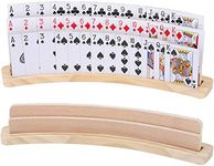 Exqline Curved Wooden Playing Card Holder Tray Rack Organizer Set of 2 Solid Card Holder for Kids Seniors - 13.8 x 1.9 x 2.4 Inch for Bridge Canasta Strategy Card Playing