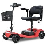 Discover Mobility Pilot 2026 Design Portable Mobility Scooter, 4mph, 136kg Weight Capacity, LED Headlight, Removable Battery (Red)