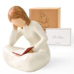 Cuayaes Home Decor Reading Thinker Statue Resin Aesthetic Sculpture Gifts for Women Book Lovers, Hand Painted Figurine for Bookshelf Office Table Living Room Decor, Graduation Gifts for Girls