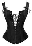 Charmian Women's Renaissance Lace Up Vintage Boned Bustier Corset with Garters, Black, M