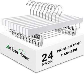 Amber Home 24 Pack White Wooden Pants Hangers with Clips, Wood Skirt Hangers Trouser Hangers for Jeans, Slacks, Shorts with 2-Adjustable Clips