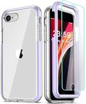 COOLQO Compatible for iPhone 8 /iPhone 7 /iPhone 6S/6 Case, with 2 x Tempered Glass Screen Protector Clear 360 Full Body Coverage Hard PC + Silicone TPU 3in1 Shockproof Phone Protective Cover Purple