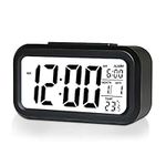 Digital Alarm Clock, Battery-Powered Alarm Clock Bedside, Travel Alarm Clock with Date Temperature,Backlit Display, Snooze, Stylish Compact Digital Clock, Gift Clock for Kids