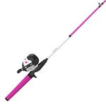 Zebco Roam Spincast Reel and Fishing Rod Combo, 6-Foot 2-Piece Fiberglass Fishing Pole with ComfortGrip Handle, QuickSet Anti-Reverse Fishing Reel, Pre-Spooled with 10-Pound Zebco Line, Pink