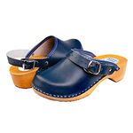 PAFOLI Women Leather Clogs - Natural Swedish Handmade Wooden Sole Sandals Easy Fit with Strap Buckle in Smooth Finish Available in All UK Sizes (Numeric_6)