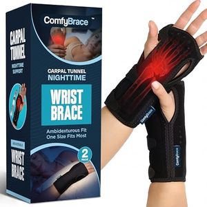 ComfyBrace Nighttime Pain Relief Wrist Brace for Carpal Tunnel, Tendonitis, Arthritis | Fits & Soothes Aches in Both Hands | Palm Cushion Beads for Hot Spots | Breathable Fabric | (Pack of 2)