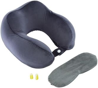Amazon Basics Memory Foam Premium Travel Neck Pillow + Sleeping Eye Mask + Noise Isolating Ear Plugs Combo| Extra Comfortable | Super Soft Velvet Fabric I Grey