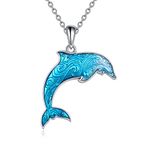 POPLYKE Blue Gradient Filigree Dolphin Pendant Charm Necklace Sterling Silver Fish Sea Life Dolphin Fine Jewellery