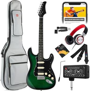 Best Choice Products Beginner HSS Electric Guitar Kit w/Headphone Amp, Padded Gig-Bag, Headphones, Guitar Strap - Green Flametop/Black