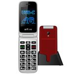 4G Volte Flip Phones Unlocked for Seniors, Big Buttons Cell Phone for Elderly & Kids with Time Reporting, Clear Sound, SOS Button, Convenient USB-C & Charging Dock, Easy-to-Use, Red Flip Phone