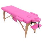 civama Massage Bed Portable, 29 LBs Light Weight Massage Table 2 Section Spa Lash Bed Facial Care Tattoo Height Adjustable Sturdy Wooden Frame with Accessories Carrying Bag, Pink