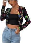 GORGLITTER Women's Open Front Cropped Blazers Long Sleeve Business Casual Lightweight Bolero Jacket Neon Large