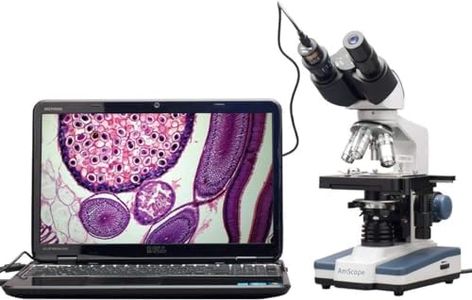 AmScope B120C-E1 Siedentopf Binocular Compound Microscope, 40X-2500X Magnification, LED Illumination, Abbe Condenser, Two-Layer Mechanical Stage, 1.3MP Camera and Software Windows XP/Vista/7/8/10