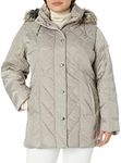 LONDON FOG Women's Diamond Quilted Down Coat, Pearl, Small