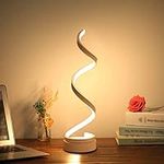 ELINKUME Spiral LED Table Lamp, Curved LED Desk Lamp, Modern Minimalist Design, 12W Warm White Light, Creative Acrylic LED Modeling Lamp Perfect for Bedroom Living Room (White)