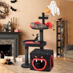 YITAHOME Gothic Cat Tree with Coffin Bed, 38.6" Cat Tower for Indoor Cats with Spacious Cat Condo, Spider Hanging Ball, Scratching Post, Black Halloween