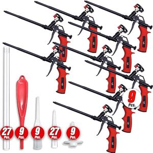Luft Professional Expanding Foam Spray Gun (9 Insulation Guns + 81 Extenders) PU Insulating Applicator Heavy Duty Metal Body Dispensing Foam Gun Suitable for Caulking, Filling, Sealing (9 Pack)
