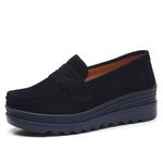 DADAWEN Women's Slip-On Moccasins Platform Loafers Wedge Heel Walking Shoes-Black 5.5 US Size