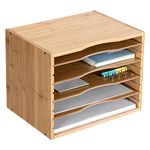 Navaris Bamboo Desk File Organizer - Paper Tray Letter Storage with 4 Adjustable Shelves - Desktop Inbox Trays - 13" Wide x 9.6" Deep x 10.2" High