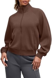 G4Free Zipper Jacket Women Mock Neck Raglan Sleeve Loose Fit Sweatshirts Casual Activewear with Pockets (Dark Coffee,XXL)