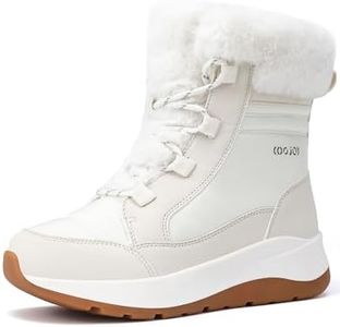 COOJOY Women's Winter Snow Boots Waterproof Faux Fur Ankle Booties Fuzzy Lightweight Ladies Comfortable Warm Outdoor Walking Boots Off White,10.5