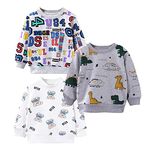 Kumary Toddler Boys3-Pack Long Sleeve T-Shirt Cotton Casual Winter Crewneck Dinosaurs Cars Graphic Tops Tees Kids 2T