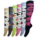 VEARZ® Womens Knee High Argyle Pattern Socks - Ladies Breathable Rich Cotton Knee Long Horse Riding Socks Thermal Winter Socks For Christmas UK 4-7 (Argyle(6 Pairs))