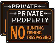 2 Pack Private Property Signs, No Hunting No Fishing No Trespassing Signs Metal Reflective 10" x 7" Rust Free Aluminum, UV Protected Waterproof and Durable, Easy Mounting, Outdoor or Indoor Use