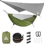 CROSSHIP Camping Hammock with Mosquito Net and Rain Fly Tarp - 2 Person Hammock Tent, Portable Parachute Nylon Hammock for Outdoor, Hiking, Backpacking, Backyard, Beach, Travel (Hold Up to 500lbs)