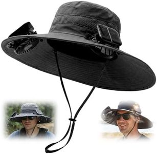 2-in-1 Hands-Free Hat Fan, UPF 50+ Wide Brim Sun Hat with Dual Solar Fans for Fishing Hiking, USB Charging Adjustable Speeds (Black)